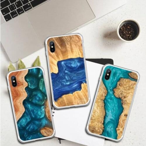 Traveler Protective Wood Resin art Phone Case Transparent for iPhone 6 7 8 11 12 s mini pro X XS XR MAX Plus