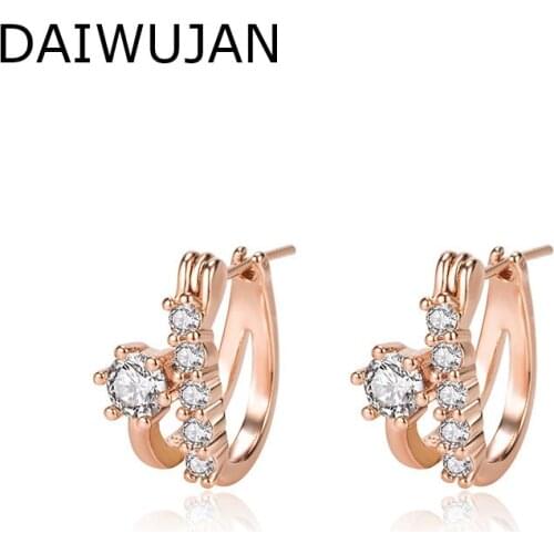 DAIWUJAN Luxury Crystal 925 Sterling Sliver Stud Earrings For Women Rose Gold Geometric Ear Studs Party Wedding Jewelry Brincos