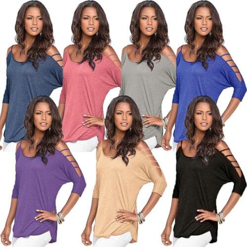 Women Summer T Shirts Casual Half Sleeve Tops Tees Sexy Off Shoulder Loose Solid O-neck Fashion Suspenders Shirts Mujer 2020