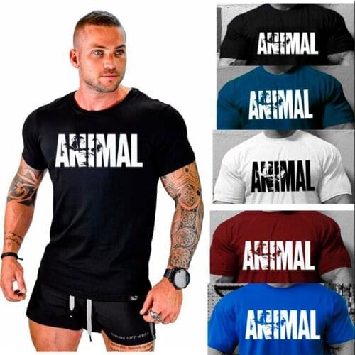 Hot Cotton ANIMAL T-shirt for Men, Round Neck Muscle Exercise Fitnes Strong and Attractive Mens T-shirt Q6339