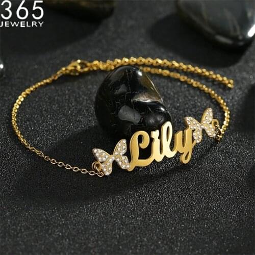 Customized Zircon Stone Stainless Steel Name Bracelet New Fashion Chain Letter Bracelet For Women Girls Drop Shipping Party Gift