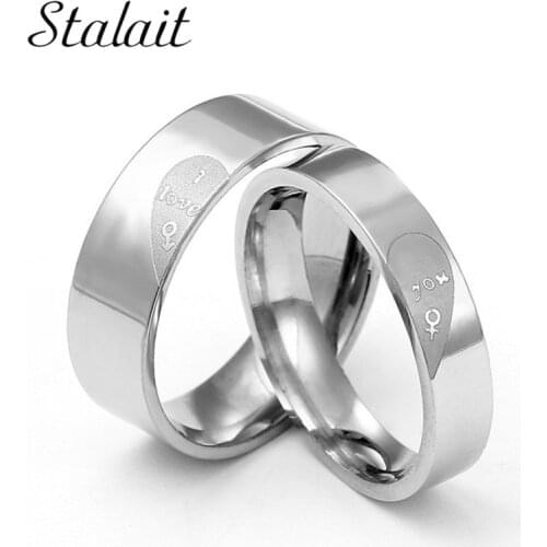 Classic Stainless Steel Jewelry Bright Ring i love you Couples Rings Matte Heart Lovers Ring 4/6mm For Man Woman Gift