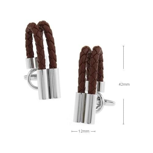 Leather String Cuff Links For Men Rope Design Quality Brass Material Coffee Color Cufflinks Wholesale&retail