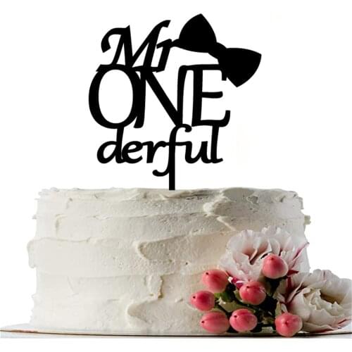 Mr One Derful Acrylic Cake Topper Happy Birthday Party Glitter Gold Color Wooden Onederful Boy First Birthday Decoration