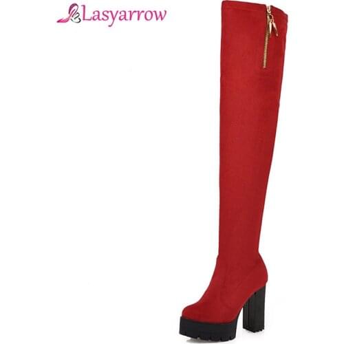 Lasyarrow Plus Size 48 Platform Punk High Heel Boots Woman New Over The Knee Boots Fashion Platform Ladies Thigh High Boots Shoe