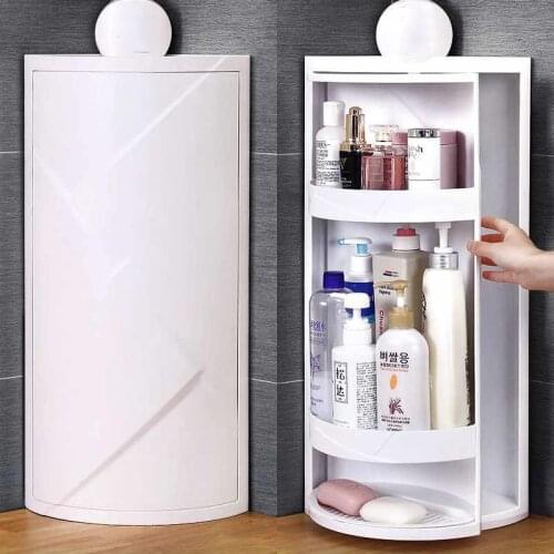 Multi-function Rotating Shelf Bathroom Kitchen Storage Rack Free Punching Suction Wall Large Storage Box Kitchen Organizer