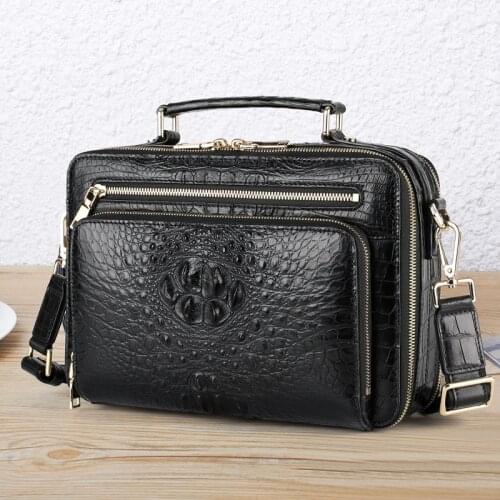 2021 AW Genuine Crocodile Leather Front Zipper Pocket Men Handbag Alligator Bone Leather Multi Functional Crossbody Bag Fashion