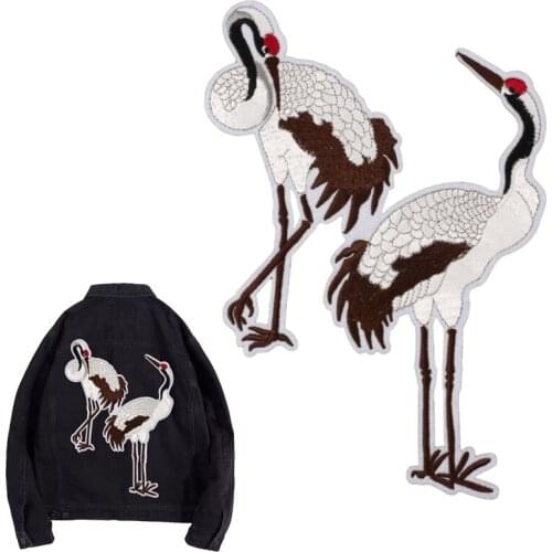Big Size Red-Crowned Crane Embroidery Patch Fabric Sticker For Stationery DIY Clothing T-Shirts Bags Decoration Adhesive Label