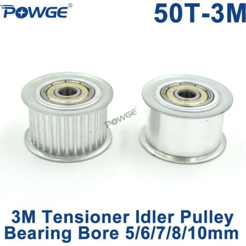 POWGE 50 Teeth 3M Idler Pulley Tensioner Wheel Bore 5/6/7/8/10mm with Bearing Guide 3M synchronous pulley Gear HTD3M 50T 50teeth