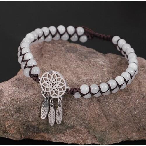 Stainless Steel Dream Catcher Charm Bracelets For Women Handmade Natural stone String Braided Wrap Friendship Bracelet
