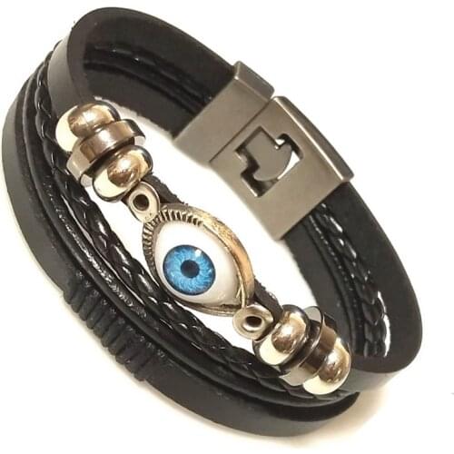 New 2020 High Quality Lucky Vintage Mens Leather Bracelet Charm Multilayer Braided Women Pulseira Masculina