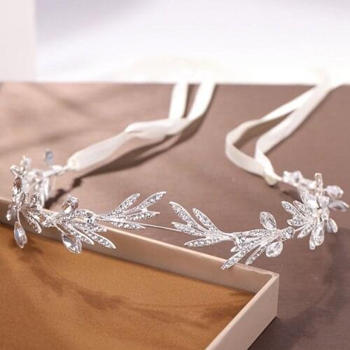 TANGTANG New Hair Bands Hoop American Hot-selling Leaf Crystal Headdress Wedding Bridal Jewelry Ribbon Headbands Handmade HG312