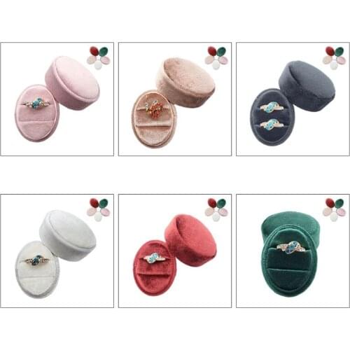 Oval Velvet Ring Box Double Ring Display Holder with Detachable Lid Ring Box Holder for Wedding Ceremony