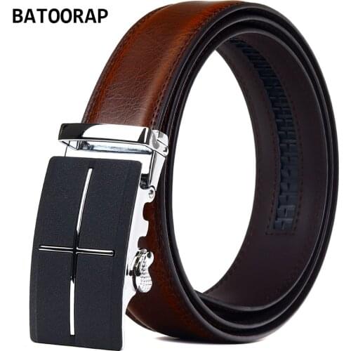 BATOORAP Luxury Brand Male Brown Cowhide Trouser Strap Automatic Buckle Novelty Style Mens Genuine Leather Belt Ratchet Z41P01