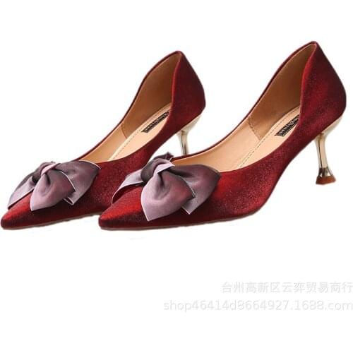 Spring And Autumn New Womens High Heels PU Sexy Fashion Temperament Bow Casual High Quality Cute Womens Single Shoes B22-67