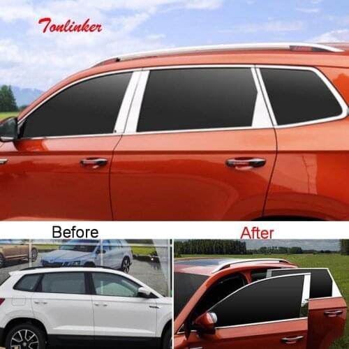 Tonlinker Cover sticker For Skoda KAROQ 2018 Car Styling 8-12 PCS Stainless steel Car Exterior Door Windows Cover case stickers