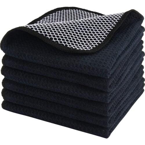 Microfiber Dish Cloths High Absorbent Kitchen Rags Washing Cloths With Poly Scour Side 6 Pack 12Inx12In