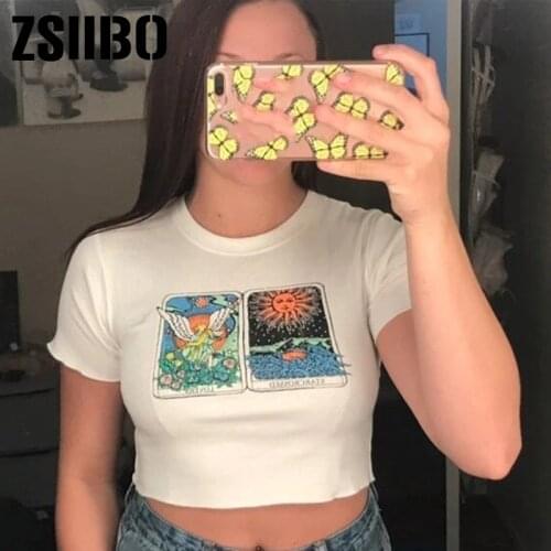 Women T Shirts Angel sun Print Tshirt Streetwear Tops Female T-shirts Sleeve Short Tee Shirt Harajuku Woman Fitted round neck