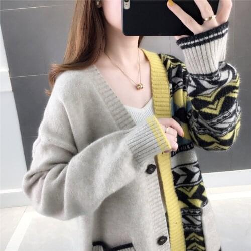 Women Knitted Cardigans Sweater Fashion Autumn Long Sleeve Loose Coat Casual Button Thick V Neck Solid Female Tops 2021 Cloths