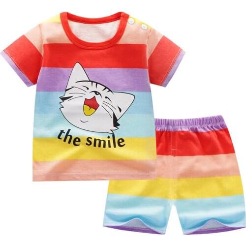 ZWF864 Girls Clothing Set Kids Boys Girls Clothes Set Short Sleeves Tshirt Toddler Baby tops + Pants Girls Suit Kids Clothing