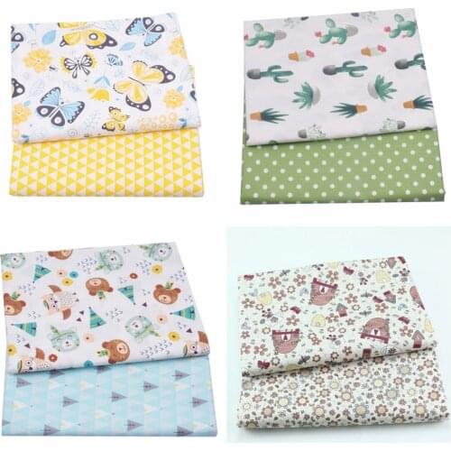 2PCS Floral Butterfly 100% Cotton Printed Fabric For Baby Child, Sewing Quilting Fat Quarter Kids Star Plaid DIY Patchwork Cloth