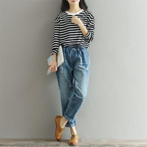 2019 Autumn Boyfriend Jeans Harem Pants Women Trousers Casual Plus Size Loose Fit Vintage Denim Pants High Waist Jeans 3XL