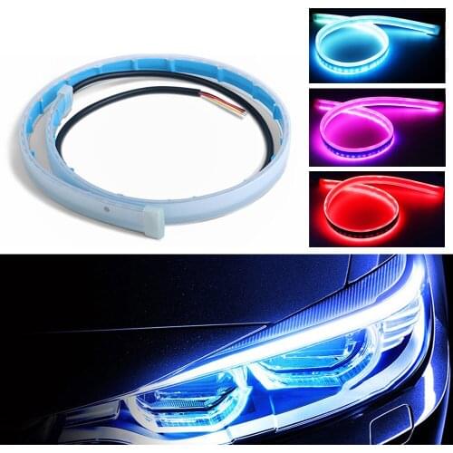 2x DRL Car LED Daytime Running Light Flexible Waterproof Strip Bar Auto White Headlights Yellow Turn Signal Brake Flow Lamps 12V