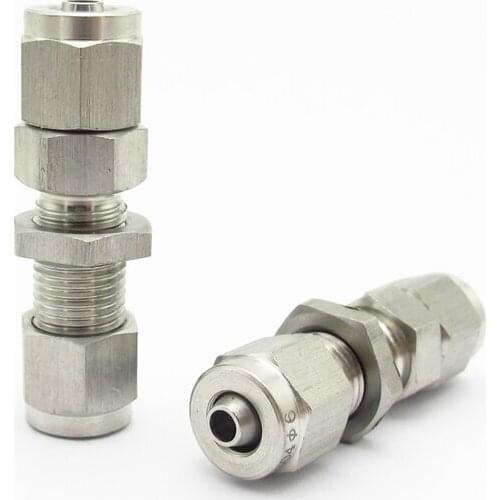 304 Stainless Steel 4mm 5mm 6mm 8mm 10mm 12mm 14mm 16mm Equal Quick Tube Pipe Fitting Bulkhead Union Connector Fit PU PTFE Tube