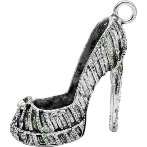 6pcs-Antique Silver Large 3D High Heel Shoe Charms Pendant 42x34x12mm