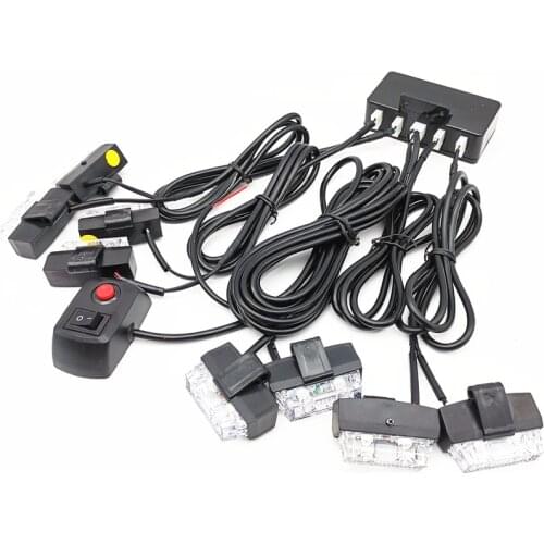 8pcs LED Amber+White Car Off-Road Grille Emergency Strobe Light Flashing Lamp