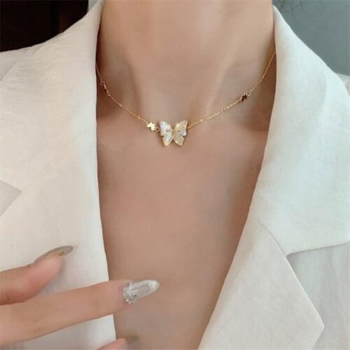 925 Sterling Silver Shell Butterfly Necklace for Women Gold Color Charms Clavicle Chain Necklaces Wedding Party Jewelry Gift