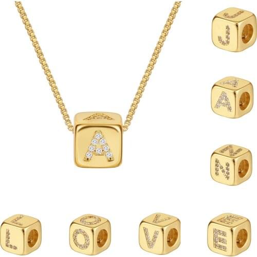 A-Z Gold Color Copper Initial Chain Necklace for Women Micro Pave CZ 26 Alphabet Letter Spacer Beads Necklaces Name Jewelry Gift