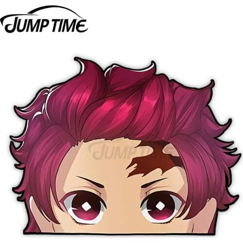 JumpTime 13 x 8.8cm Tanjiro Demon Slayer Peek Anime Big Head Car Stickers Waterproof Personality Bumper Trunk VAN Decal Decor
