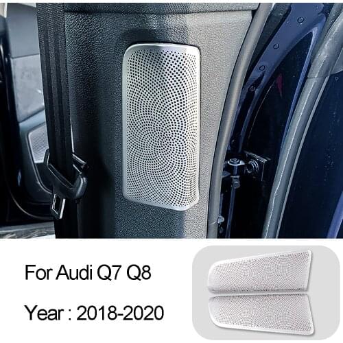 Car Styling Center Pillar Audio Speaker Trim Cover Sticker Frame For Audi Q7 Q8 2018-2020 Stainless Steel Interior Accessories