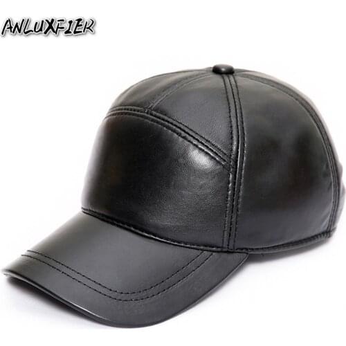 B-8651 Adult 100% Genuine Leather Hat Mens Autumn and Winter Sheepskin Baseball Cap Outdoor Leisure Ear Protection Hat Adjust
