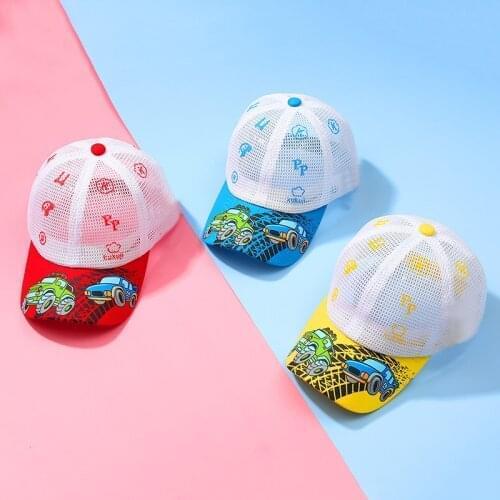 Summer Kids Baseball Cap Cartoon Car Print Mesh Breathable Caps Casual Outdoor Children Boys Girls Hip Hop Sun Hat