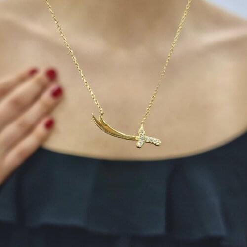 Hz. Alis Sword 925 Sterling Silver, Gold, Rose Plated Necklace For Women Girls Handmade Fashion Jewelry Elegant Minimalist