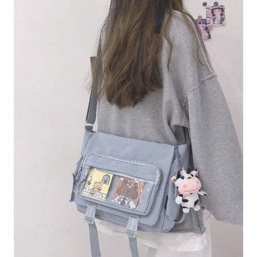 Large-Capacity Student Class Messenger Canvas Bag Female 2021 New Japanese Harajuku Solid Color Postman Shoulder Ins Tote Bag