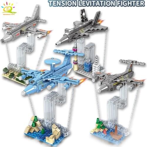 HUIQIBAO City Tensegrity Balance Fighter Anti-Gravity Model Building Blocks WW2 Weapons DIY Educational Bricks Children Toys