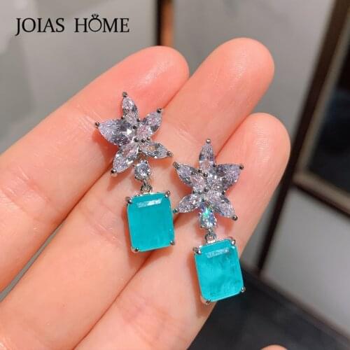 Joiashome 100% Vintage 925 Sterling Silver Drop Earrings With Paraiba Tourmaline Gemstone AAA Zircon Fine Jewelry Gift Wholesale