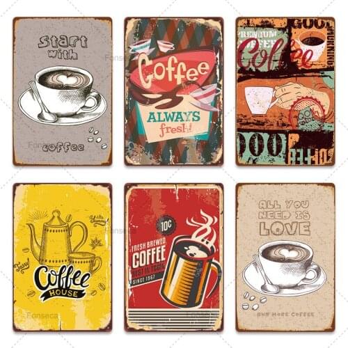 Coffee shop Metal Sign Vintage Tin Sign Plaque Metal Vintage Wall Decor for Coffee Bar Cafe Retro Metal Posters Iron Painting