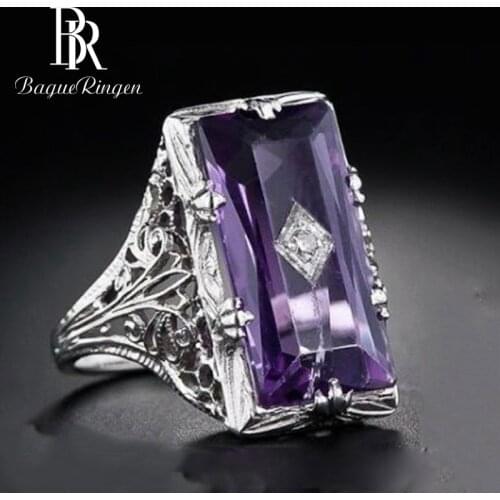 Bague Ringen New Design Vintage Rectangle Amethyst Gemstone Rings For Women Silver 925 Jewelry Party Anniversary Fine Jewelry