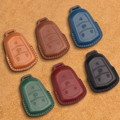 Leather Car Key Cover Case for Cadillac CTS ATS 28T CTS-V coupe SRX Escalade srx atsl xts Key Shell Protect Ring