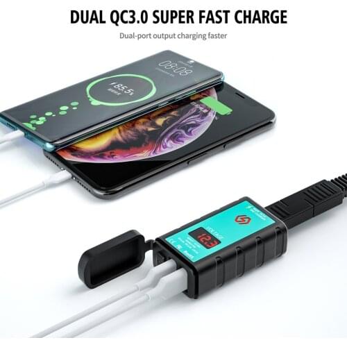 Square Dual USB Fast Charge Charger Without Cable Switch + Voltmeter + Integrated SAE Socket ZH-1422A1 Waterproof Plug Motorcyle