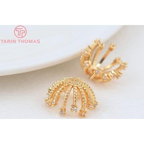 4PCS 13MM Hole 1MM 24K Gold Color Brass with Zircon Flower Bead Caps High Quality Jewelry Making Findings Accessories