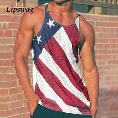 Summer Vintage Stripe Stars Printing Tank Tops Men Casual Sleeveless Tee Shirts 2021 New Fashion O-Neck Pullover Mens Streetwear