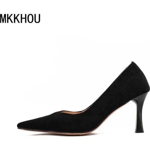 MKKHOU Fashion Single Shoes Women New Four Seasons Shoes Suede Pointed Shallow Mouth Stiletto Ladies All-Match High Heels