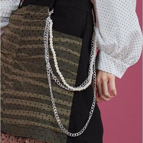 Fashion Punk Hip-hop Trendy Belt Waist Chain Multilayer Male Pants Chain Jeans For Women Punk Silver Metal Pearl Pants Chains