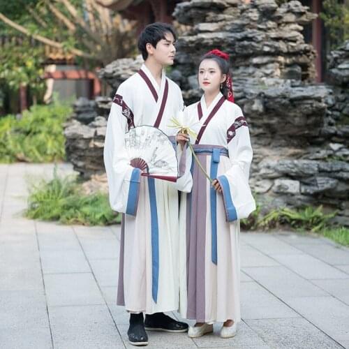 Cross collar top color matching Ru skirt lovers Han clothing mens and womens ancient class clothes wide sleeve autumn