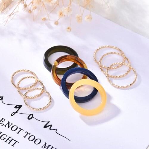 Chic Colorful Transparent Resin Acrylic Rings for Women Hot Morandi Color Women Party Aesthetic Jewelry Paired Ring Set